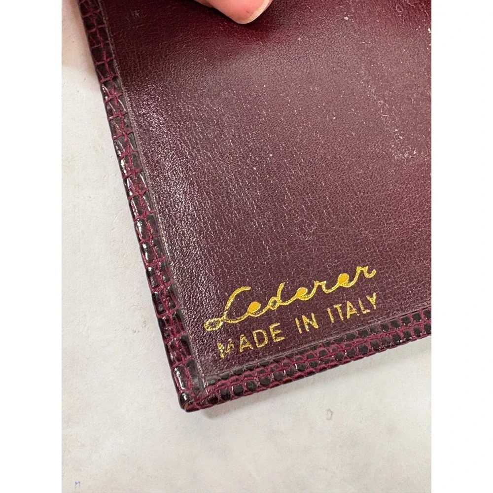 Lederer Italy Vintage Burgundy Lizard Embossed Leather Photo Card Holder Wallet